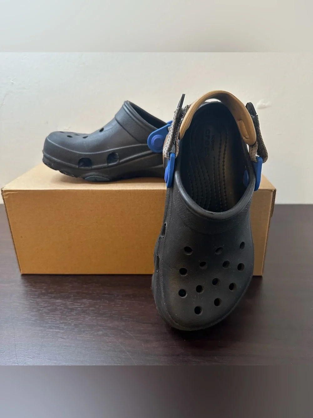 Crocs Classic All-Terrain Clogs Kids Black Adjustable Strap, Size Junior 2 Kids